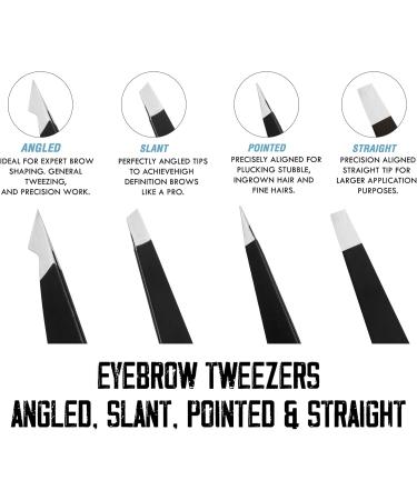 Professional Eyebrow Tweezers for Facial Hair Women & Men Stainless Steel Angled Straight Slanted and Pointed Tip Precision Tweezers for Ingrown Hair Tweezers Eyebrow Plucking Tweezers (4 Black) 4 Black - Buy Online on GoSupps.com