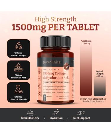  pureclinica 1500 mg x 1080 tablets. 1200 mg of UltraColl Collagen and 300 mg of hyaluronic acid per tablet. (6 bottles of 180 tablets each - 36-month supply) - Buy Online on GoSupps.com