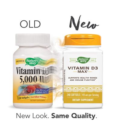 Nature's Way Vitamin D3 Max 125mcg - Supports Healthy Bones, Teeth & Immune Health - 240 Softgels - Buy Online on GoSupps.com