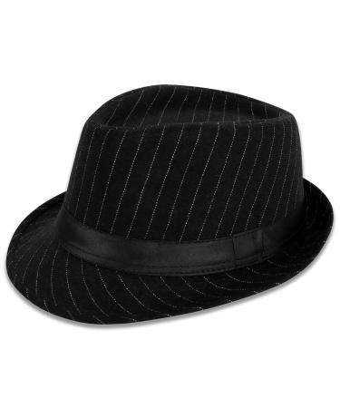 Simplicity Fedora for Men Women Unisex Men's Women's Classic Manhattan Structured Gangster Trilby Fedora Hat One Size Black White