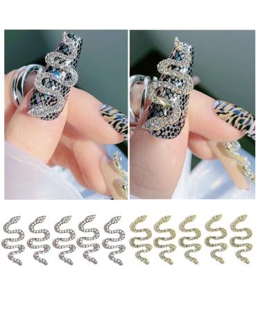 CHARMING MAY 3D Nail Studs Nail Art Rhinestone Symphony Crystal Beads Nail Gems Mermaid Nail Design Round Shaped Flatback Stones Pearl Aurora Translucent Studs (Snake-Shape)