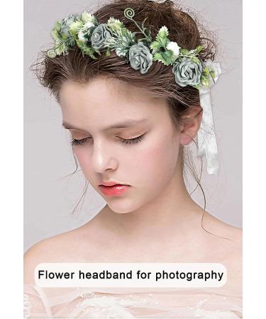 Haze Blue and White Flower Crown Headband for Women and Girls - Adjustable Ribbon, Wedding Hair Wreath - Buy Online on GoSupps.com