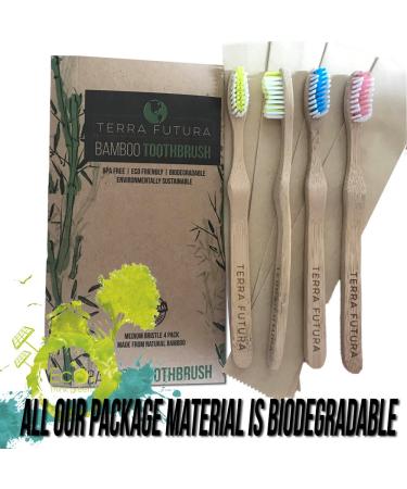 Terra Futura Bamboo Toothbrush 4 Pack - Eco-Friendly & Biodegradable Toothbrush Set - Buy Online on GoSupps.com