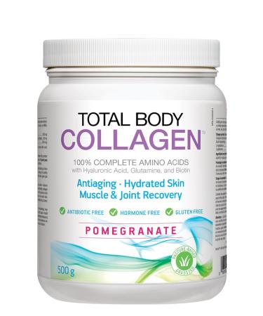 Natural Factors - Total Body Collagen Bioactive Peptides Pomegranate Flavor 500g Powder - Complete Amino Acid Supplement - Hyaluronic Acid Glutamine & Biotin - Hydrated Skin Muscle & Joint Recovery