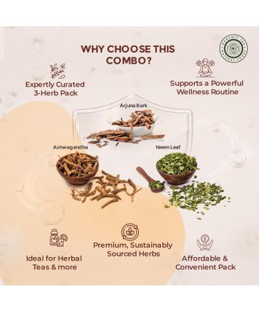 Pride Of India | Ayurvedic Healing Pack 15.06 oz (426.94 gm) | Includes Arjuna Bark Whole Ashwagandha Root Whole & Neem/Margosa Herb Whole | Perfect for Green Juices Smoothies | Fosters Wellness - Buy Online on GoSupps.com