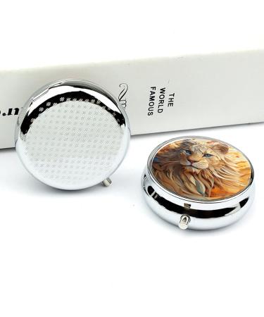 Small Travel Pill Case Round Metal Pill Box for Pocket Purse 3 Compartment Portable Pill Holder Mini Pill Organizer for Travel or Daily - Lion - Buy Online on GoSupps.com