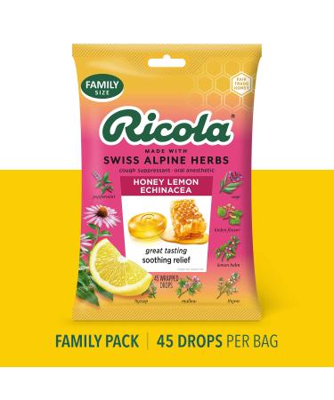 Ricola Honey Lemon with Echinacea 45ct Throat Drops - Herbal Cough Suppressant - Buy Online on GoSupps.com