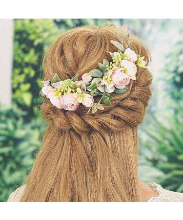 Campsis Set of 2 Pink Flower Bridal Hair Combs - Wedding Hair Accessories for Bride, Bridesmaid, Engagement, Prom, Beach Photography - Buy Online on GoSupps.com