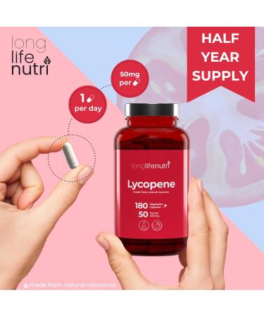 LongLifeNutri Lycopene 50mg 180 Vegetarian Capsules - Natural Tomato Extract | Non-GMO | Supplement Health Support - Buy Online on GoSupps.com