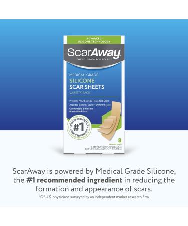 ScarAway Silicone Scar Sheets Variety Pack - Medical Grade Treatment for Surgical, Burn, Acne Scars - 8 Reusable Strips - Buy Online on GoSupps.com