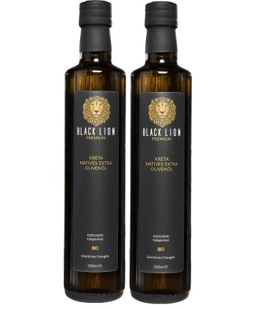 Black Lion Premium Black Lion Premium | Crete Organic Greek cold-pressed extra virgin olive oil | Lightly fruity and delicious | Freshly harvested 100% Koroneiki olives (2 x 500 ml)