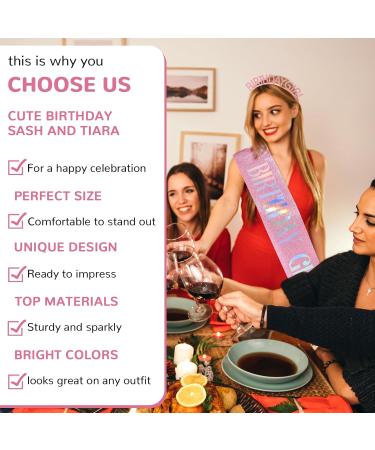 Birthday Crowns Pink Girl Sash & Tiara Set Princess Rhinestone Headband Sash Gifts Sweet Happy Birthday Accessories Glitter Tiara for Girl Women Decorations Wedding Party Favors - Buy Online on GoSupps.com