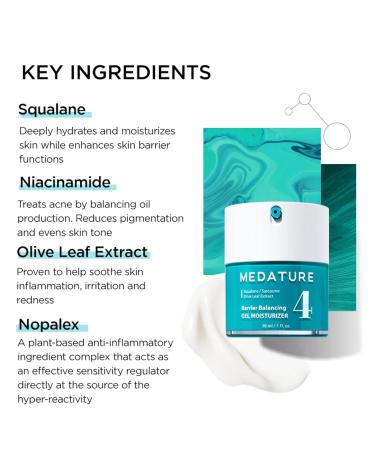 Medature Barrier Balancing Gel Moisturizer For Combination to Oily Skin Balances Skin Barrier Contains Squalane Sarcosine Niacinamide & Olive Leaf Extract - Buy Online on GoSupps.com