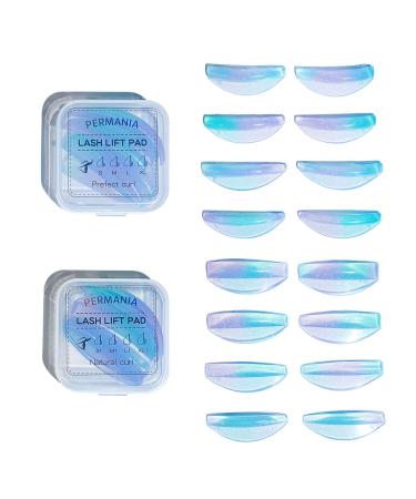 PERMANIA Lash Lift Rods 16 Piece/8 Sizes Reusable Silicone Eyelash Perm Curler with 2 Type Curl 'U' and 'C' Curl Suitable for All Eye Shapes DIY Makeup Beauty Tool (Blue)