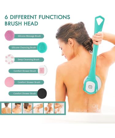Jhua Rechargeable Electric Body Scrubber with 6 Spin Brush Heads - Waterproof Deep Cleaning Silicone Exfoliating Body Bath Brush for Men and Women - Buy Online on GoSupps.com
