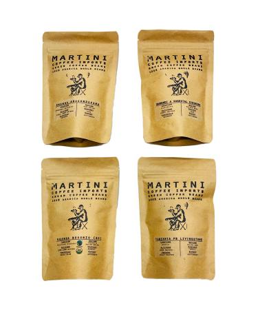 Martini Coffee Roasters - Unroasted Green Coffee Sampler Pack - Includes Four, 4oz Samples of Single Origin 100% Raw Green Arabica Coffee Beans - COLOMBIA, ETHIOPIA, BRAZIL, GUATEMALA