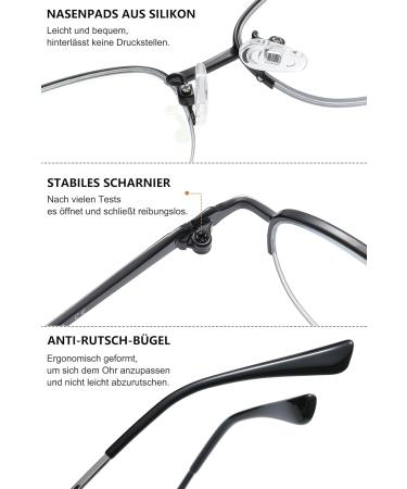 Lanomi Blue Light Filter Reading Glasses - Half Frame Metal Oval Design for Men & Women +1.0 to +4.0 Diopters Anti-Blue Light Visual Aid - Buy Online on GoSupps.com