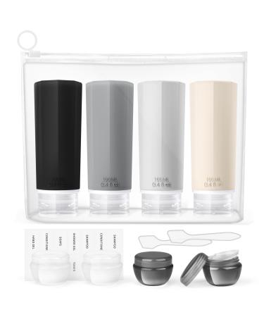 OPRET 12 pieces silicone travel bottles set 100ml travel bottles for filling cosmetics liquids leakage -proof refilled empty travel set travel size travel bottles container travel essentials black white gray lead - Buy Online on GoSupps.com