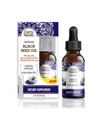 GuruNanda Cold Pressed Black Seed Oil with Vitamin D3 & K2-2 fl oz