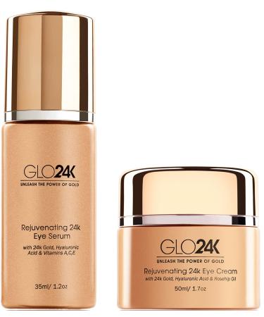 GLO24K Rejuvenating 24k Eye Cream and Serum With 24k Gold Hyaluronic Acid Vitamins A C E