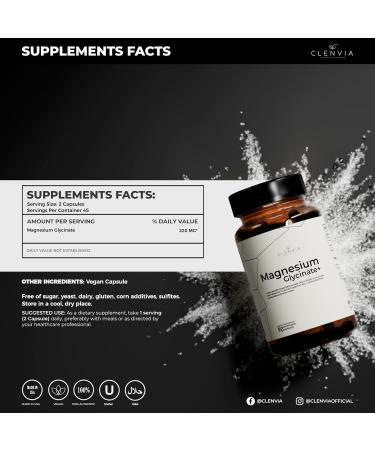 Clenvia Magnesium Glycinate Capsules 220mg Chelated Bisglycinate High Absorption Formula 90 Capsules Non-GMO Gluten-Free Made in USA - Buy Online on GoSupps.com