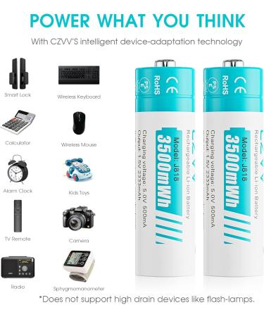 Buy 1.5V AA Rechargeable Batteries - 3500mWh High Capacity 1500 Cycles Fast Charge - 4 Pack Sky-Blue Li-ion Batteries for International Shipping - Buy Online on GoSupps.com