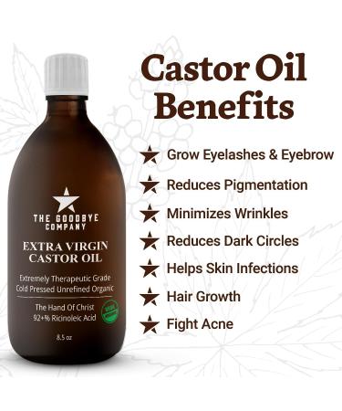 Organic Cold-Pressed Castor Oil 8oz - 100% Natural for Hair Growth & Skin Moisturizing - USDA Certified, Hexane & BPA Free - Buy Online on GoSupps.com