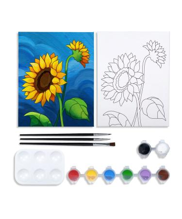 VOCHIC Canvas Painting Kit Pre Drawn Canvas for Painting for Adults Party Party Kits Paint and Sip Party Supplies 8x10 Canvas to Paint 8 Acrylic Colors 3 Brush 1 Pallet Sunflower Paint Art Set Canvas Painting Kit 8x10