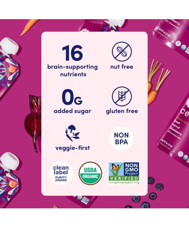 Cerebelly Organic Baby Food Pouches Beet Carrot Blueberry (4 oz, 6 pk) - Toddler Snacks with Brain-supporting Nutrients from Superfoods - Gluten-Free & BPA-Free Healthy Snacks - Buy Online on GoSupps.com