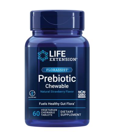 Life Extension FLORASSIST Prebiotic Chewable Natural Strawberry Flavor 60 Chewable Tablets
