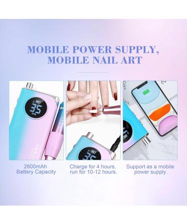 Saviland Rechargeable 40000RMP Nail Drill: Portable Electric Nail Drill Low Noise and Heat with 12 Drill Bits Electric Nail Drills for Acrylic Nails Gel Nails Professional Nail Tools 01-pink Blue Gradient Style - Buy Online on GoSupps.com