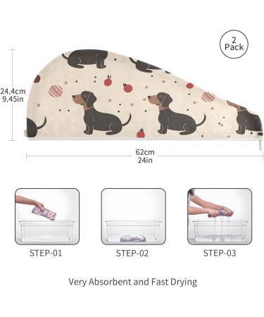 Black Dachshund Hair Towel 2 Pack | Super Absorbent Quick Dry Turbans for Women & Girls - Buy Online on GoSupps.com