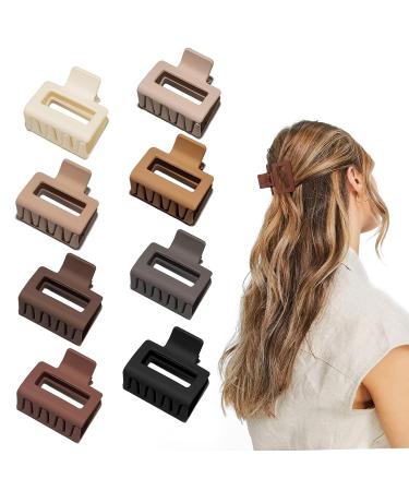 8Pcs Medium Claw Hair Clips for Women Girls 2" Matte Rectangle Small Hair Claw Clips for Thin/Medium Thick Hair Hair Jaw Clips Nonslip Clips Warm color B