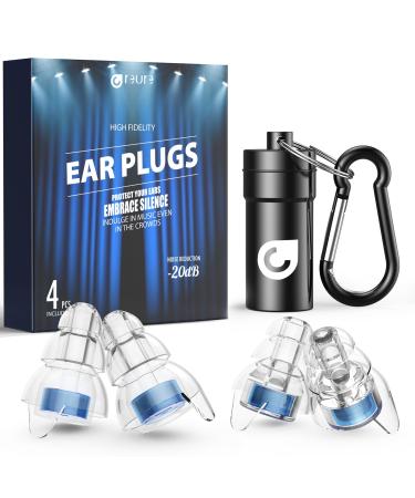 High Fidelity Concert Ear Plugs Noise Cancelling Silicone Ear Plugs 2 Pairs Great for Concerts Loud Music Musicians Motorcycles Airplanes Raves Hearing Protection -20 dB Blue