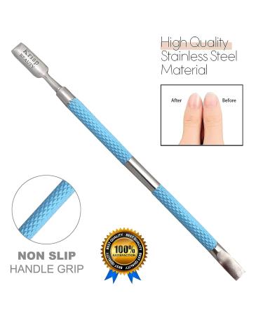 Krisp Beauty Dual Sided Cuticle Pusher - Surgical Grade Stainless Steel Manicure/Pedicure Tool Set for Nail Care - Blue - Buy Online on GoSupps.com