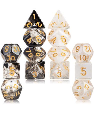2 Sets Transparent Resin Polyhedral 7-Die Dice Set Fit Dungeons and Dragons Smoke DND Dice for Role Playing Game RPG MTG Table Game Dice (Black, White)