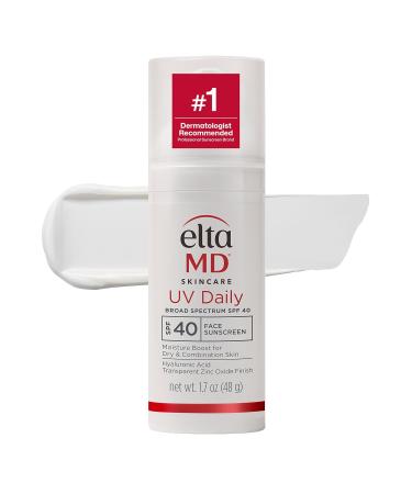 EltaMD UV Daily Face Sunscreen Moisturizer with Hyaluronic Acid, Broad Spectrum SPF 40, Non greasy, Sheer Zinc Oxide Lotion, Mineral-Based UVA, UVB Sun Protection, 1.7 oz Facial Sunscreen - Buy Online on GoSupps.com