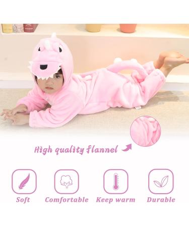 Doladola Unisex Kids & Toddlers Pink Dinosaur Flannel Hooded Romper Jumpsuit - Ages 2.5-3.5 Years - Buy Online on GoSupps.com