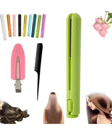 Mini Dual-Purpose Curling Iron Cordless 2 in 1 Mini Dual Purpose Curling Iron Cordless Mini Curling Iron for Short Hair Portable Travel Curling Wand for Women (Light Green)