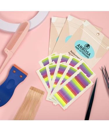 Anrosa 120 Piece Hair Extension Tape Tabs Hypoallergenic Double Sided Tape for Hair Extensions Pre-Cut Strong No-Residue Replacement Tape Adhesive Hair Extension Tapes with 1 Remover Tool and 1 Comb 4*0.8cm 120 Tape Tabs
