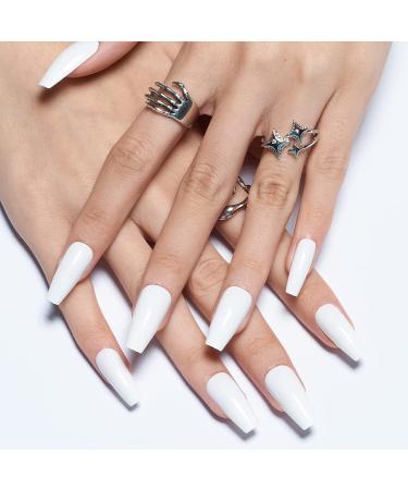 Glamourous Medium Ballerina Long Bright White Coffin Press-on Nails | Reusable Acrylic False Nail Kit for Women - Buy Online on GoSupps.com