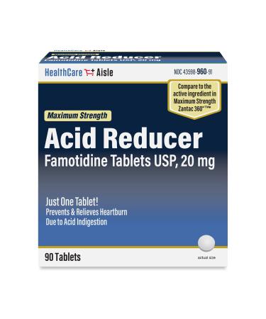 HealthCareAisle Famotidine 20 mg  90 Tablets  Maximum Strength Acid Reducer  Prevents and Relieves Heartburn Due to Acid Indigestion