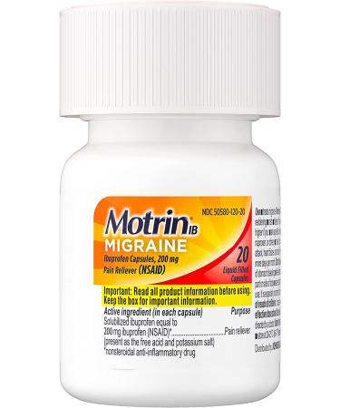 Motrin IB Migraine Liquid Gel Caps 20 Ct Ibuprofen 200mg for Migraine Relief - Buy Online on GoSupps.com