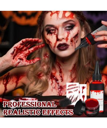  Alaoo Fake Blood Halloween Fake Blood Gel 60ml Washable Makeup with Stipple Sponge for Face and Body Painting - Buy Online on GoSupps.com