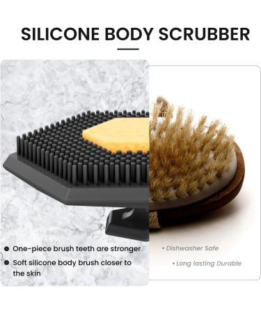 Macamolly Soft Silicone Body Scrubber Shower Brush - Gentle Exfoliating & Hypoallergenic Grey Sponge for Cleansing Skin - Buy Online on GoSupps.com