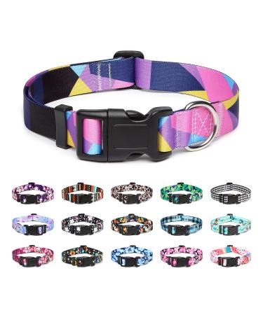 Mercano dog collar adjustable soft nylon comfort & robust patterned dog collar for small medium -sized dog puppies cats (s geometrical purple) s geometrical purple