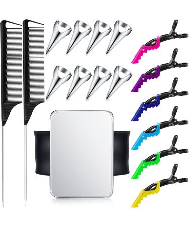 8 Pieces Hair Parting Ring Hair Selecting Ring 6 Hair Sectioning Styling Clips Hair Parting Tool 2 Rat Tail Braiding Combs and 1 Magnetic Pin Holder Wristband Magnetic Wrist Pin (Black)