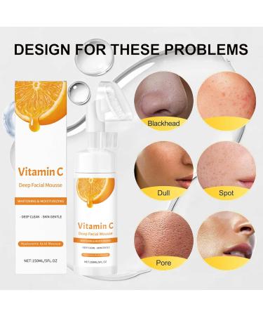 YUNFAX Vitamin C Deep Facial Mousse whitening & moisturizing facial cleanser with hyaluronic acid and aloe vera gentle foaming cleanser for deep cleansing skin radiance and barrier strength 150 ml 2 2 pieces - Buy Online on GoSupps.com