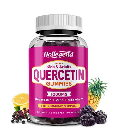 HOLLEGEND Quercetin Gummies for Kids and Adults, 1000mg Quercetin with Bromelain Vitamin C Zinc and Elderberry Supplement Organic, Chewable Gummies Vegan for Immunity Allergy Support, 60 Count