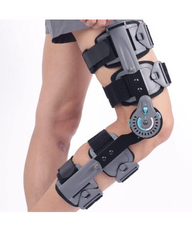 Komzer Hinged Knee Brace ROM Post OP Knee Immobilizer Leg Braces Orthopedic Patella Knee Brace Knee Immobilizer Brace Support Orthosis  Adjustable for Left Leg and Right Leg One Size